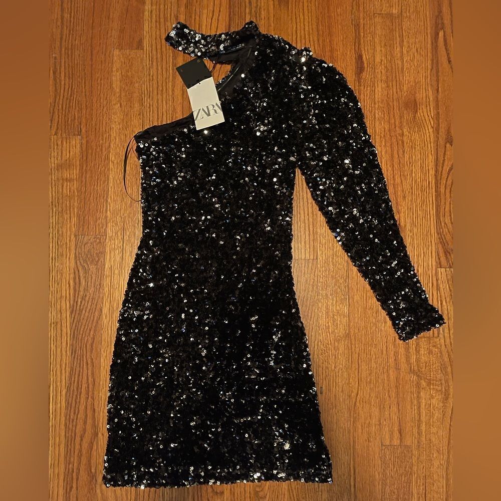 Zara Asymmetrical Sequin Mini Dress Size Small - Picture 8 of 12